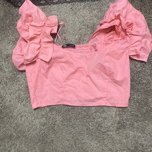 Pink ruffle sleeve crop top
